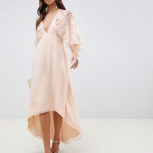 ASOS DESIGN feather embellished cape midi dress